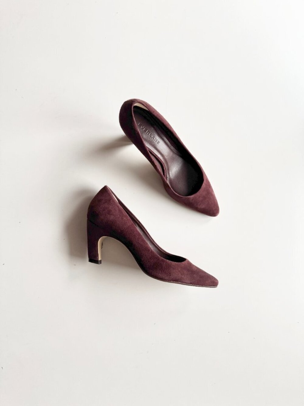 NWD EVERLANE The Banana Heel Maroon Red Suede Leather Pointed Toe Pumps, Size 6